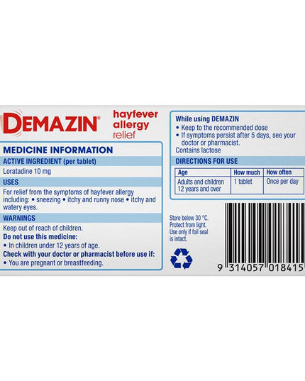 Demazin Allergy & Hayfever 10 Tablets