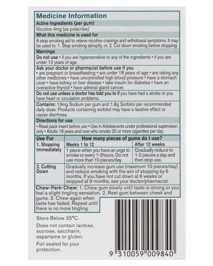 Nicorette Quit Smoking Extra Strength Nicotine Gum Classic 30 Pack