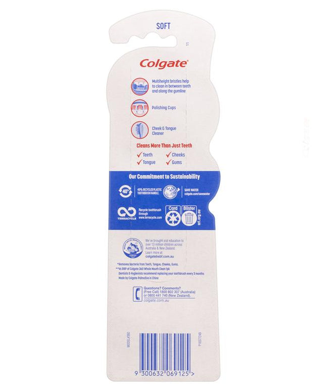 Colgate 360 Whole Mouth Clean Compact Head Toothbrush Soft 2pk