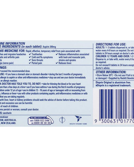 Disprin Soluble Direct Fast Acting Pain Relief Tablets 24 Pack