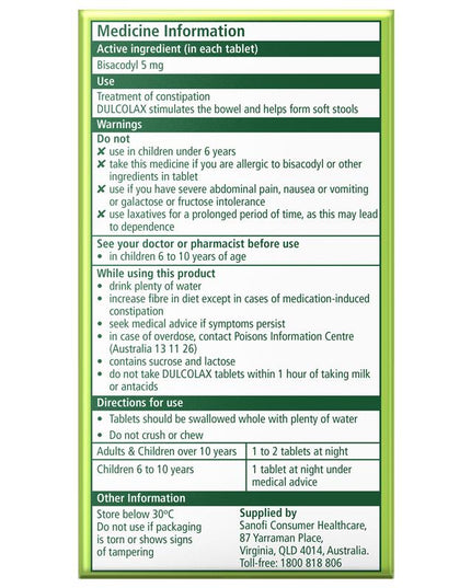 Dulcolax Laxatives 5mg Tablets for Constipation Relief 50 Pack