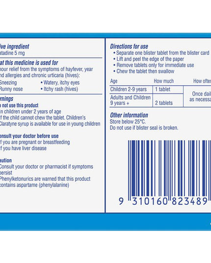 Children's Claratyne Allergy & Hayfever Relief Antihistamine For Kids Grape Chewable Tablets 30 pack