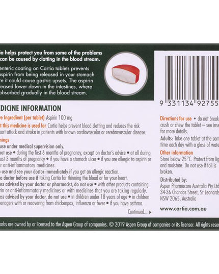 Cartia 100mg Tablets 28