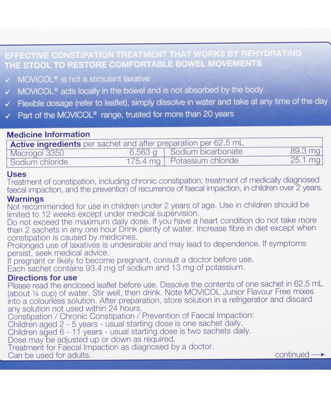 Movicol Junior Flavour Free 30 Sachets