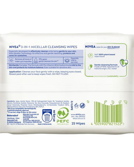 NIVEA Daily Essentials Biodegradable Micellar Cleansing Wipes 25pk