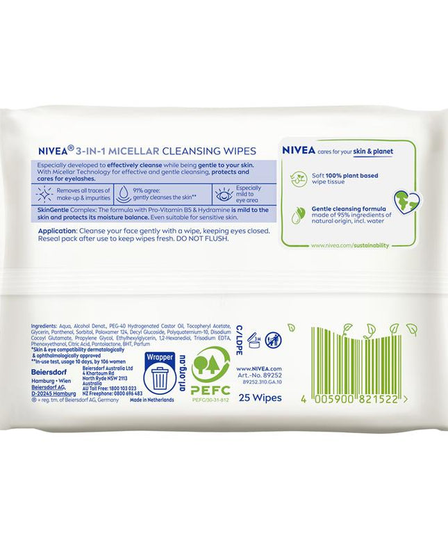 NIVEA Daily Essentials Biodegradable Micellar Cleansing Wipes 25pk