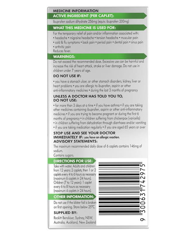 Nurofen Zavance Fast Pain Relief Caplets 256mg Ibuprofen 24 Pack