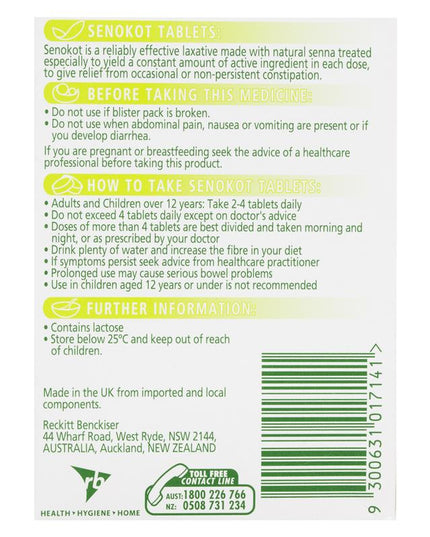 Senokot Tablets Constipation Relief Laxative 100 Pack