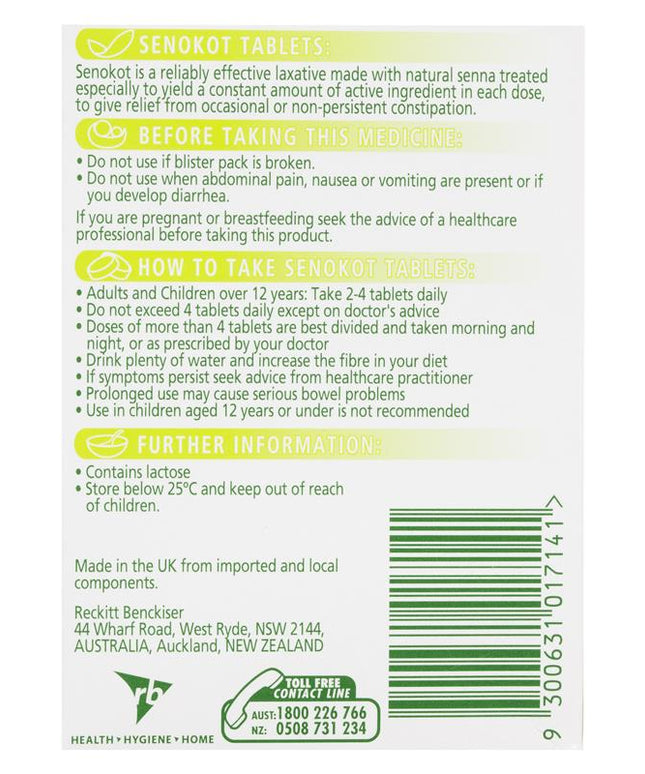 Senokot Tablets Constipation Relief Laxative 100 Pack