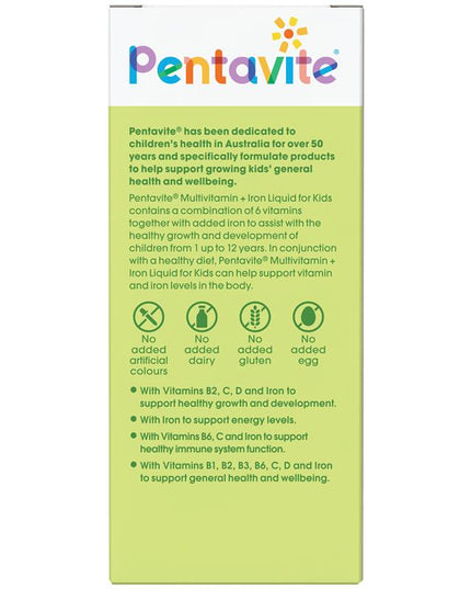 Pentavite Multivitamin + Iron Kids Liquid Lemon Lime 200ml NEW