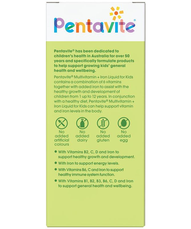 Pentavite Multivitamin + Iron Kids Liquid Lemon Lime 200ml NEW