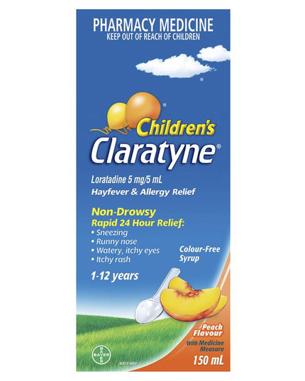 Children's Claratyne Allergy & Hayfever Relief Syrup For Kids Peach Flavour 150mL