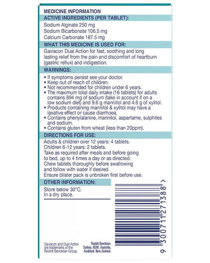 Gaviscon Dual Action Tablets for Heartburn and Indigestion 48 Pack