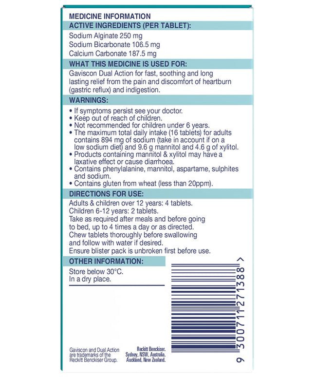 Gaviscon Dual Action Tablets for Heartburn and Indigestion 48 Pack