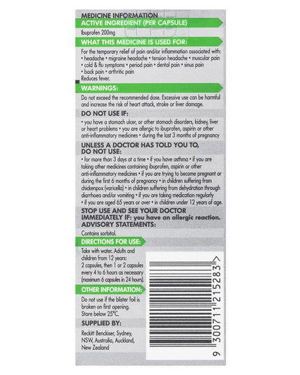 Nurofen Zavance Fast Pain Relief Liquid Capsules 200mg Ibuprofen 40 Pack