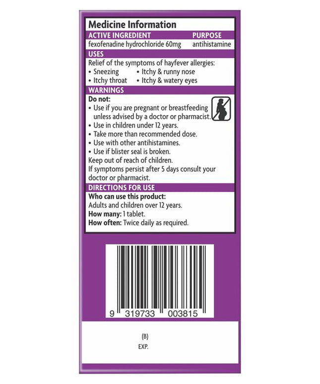 Telfast 60mg 20 Tablets