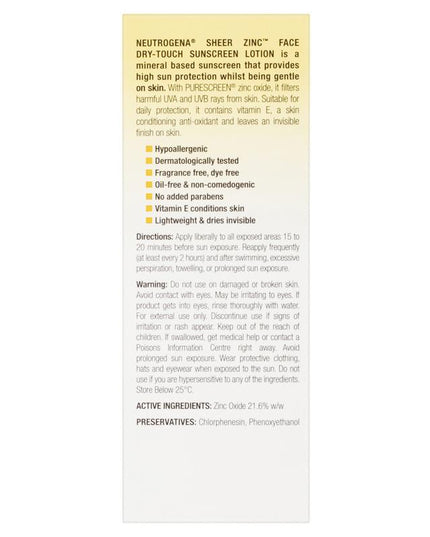 Neutrogena Sheer Zinc Face Dry-Touch Sunscreen Lotion SPF50 59mL