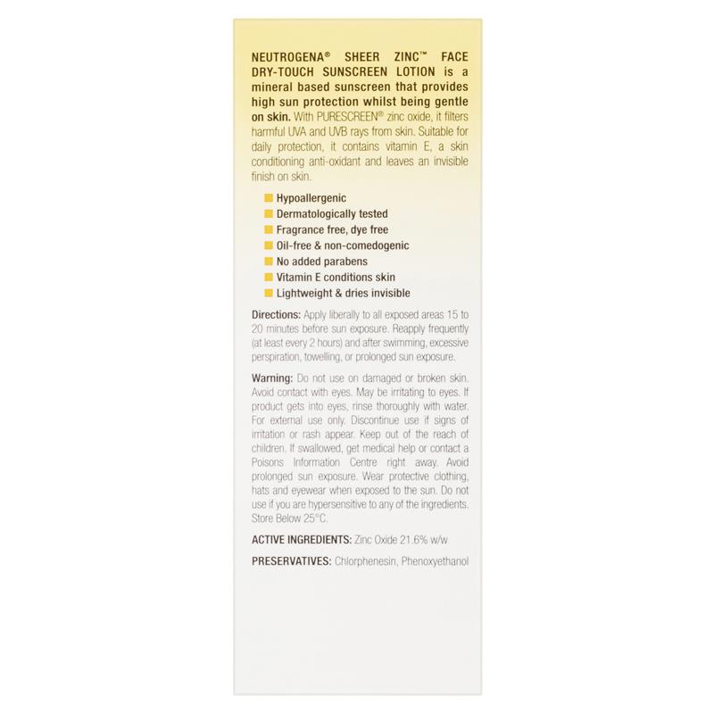 Neutrogena Sheer Zinc Face Dry-Touch Sunscreen Lotion SPF50 59mL