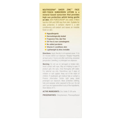 Neutrogena Sheer Zinc Face Dry-Touch Sunscreen Lotion SPF50 59mL