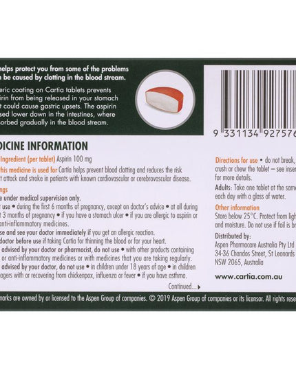 Cartia 100mg Tablets 168