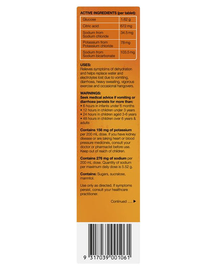 Hydralyte Electrolyte Effervescent Orange 20 Tablets