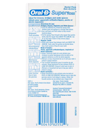 Oral B Superfloss Dental Floss Pre-Cut Strands 50 pack