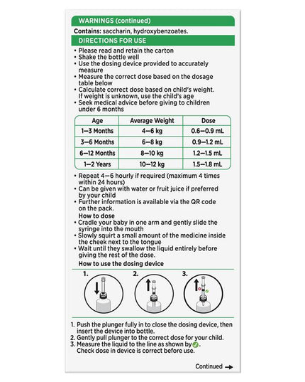Panadol Children 1 Month – 1 Year Baby Drops with Dosing Device, Fever and Pain Relief, 20mL