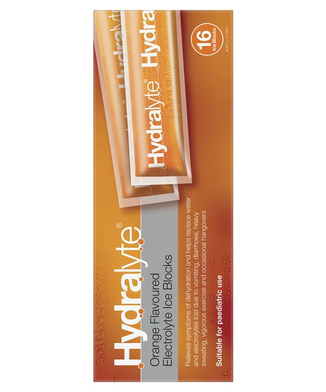 Hydralyte Rehydration Orange Flavoured Ice Blocks 16 Pack