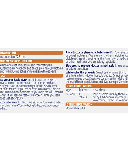 Voltaren Rapid 12.5mg Pain Relief Tablets 20