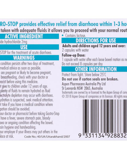 GastroStop Loperamide 2mg 20 Capsules