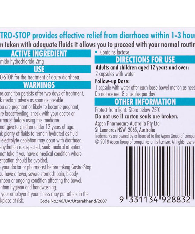 GastroStop Loperamide 2mg 20 Capsules