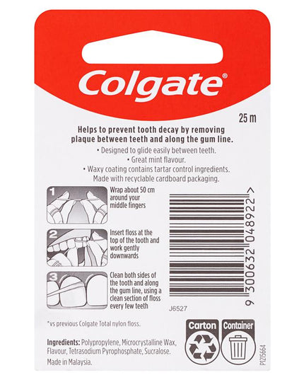 Colgate Total Tartar Control Durable Oral Care Dental Floss 25m