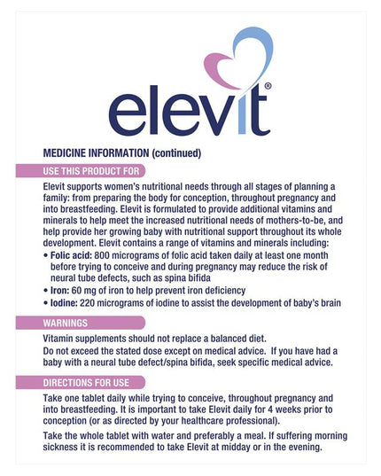 Elevit Pre-conception & Pregnancy 100 Tablets