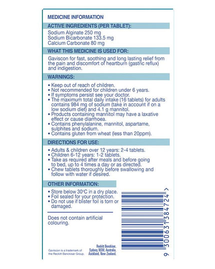 Gaviscon Chewable Tablets Peppermint Heartburn & Indigestion Relief 48 Pack