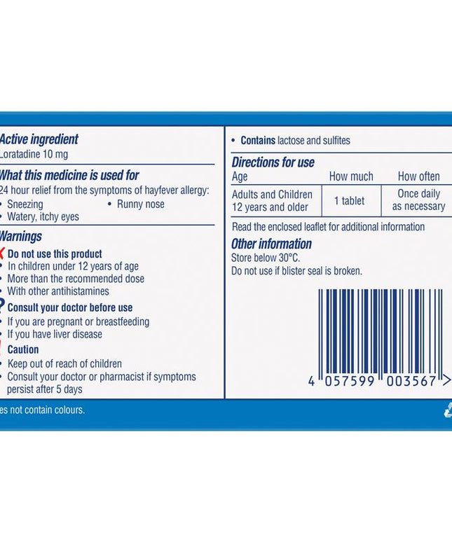 Claratyne Allergy Hayfever Relief Antihistamine Tablets 10 pack