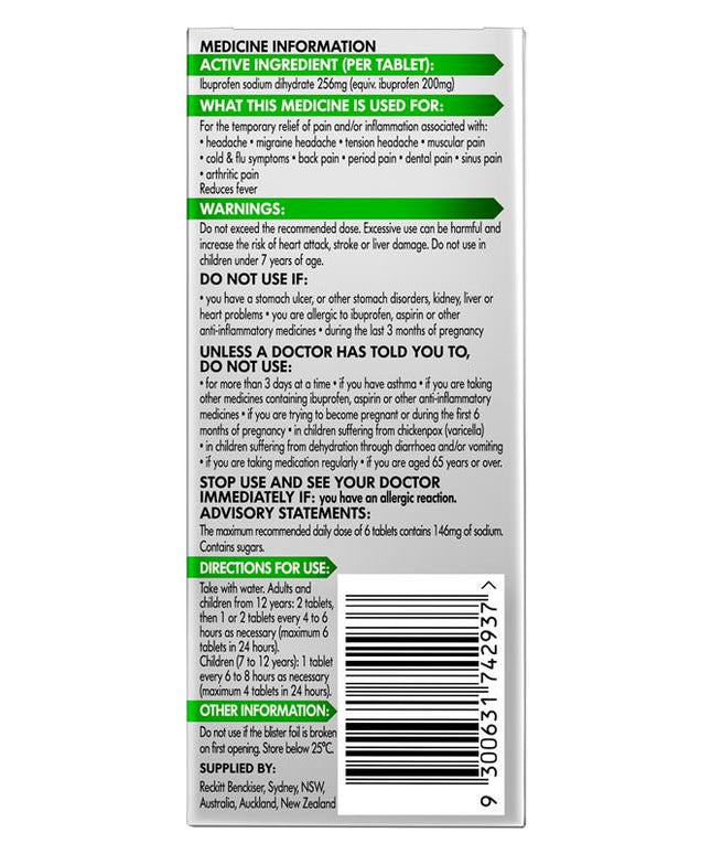 Nurofen Zavance Fast Pain Relief Tablets 48 pack 256mg Ibuprofen