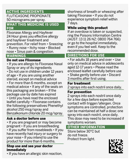 Flixonase Allergy and Hayfever 24 Hour Nasal Spray 120 Doses