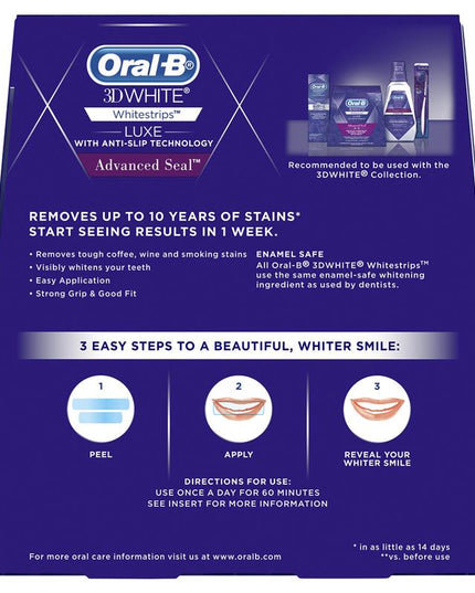 Oral B 3D White Luxe Advanced Seal 14 Teeth Whitening Treatments