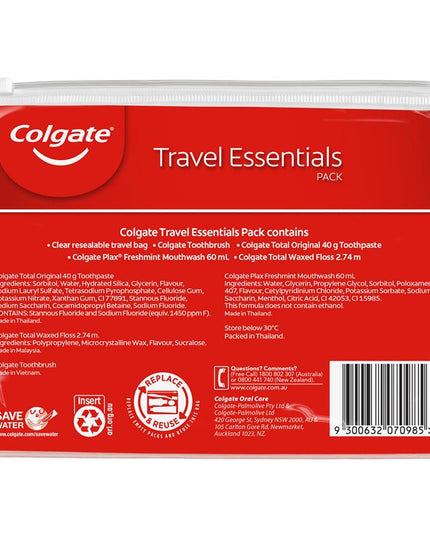 Colgate Travel Essentials Toothbrush, Toothpaste, Mouthwash, Floss & travel bag Pack