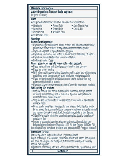 Advil Ibuprofen Pain Relief 20 Liquid Capsules