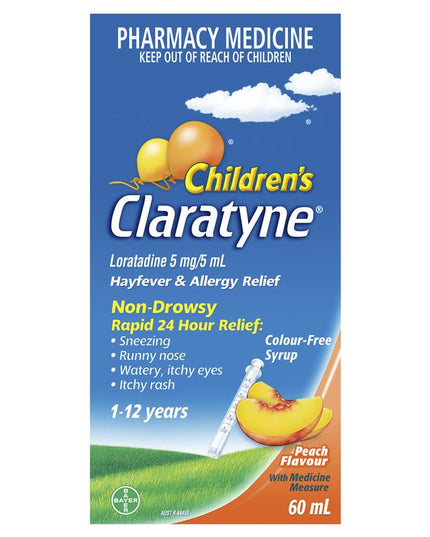 Children's Claratyne Allergy & Hayfever Relief Syrup For Kids Peach Flavour 60mL