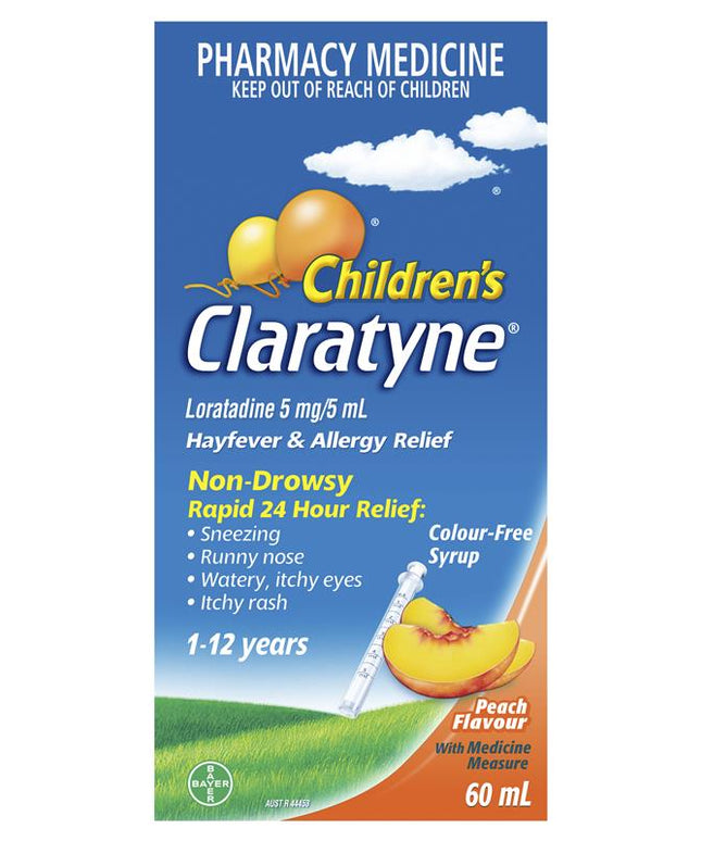 Children's Claratyne Allergy & Hayfever Relief Syrup For Kids Peach Flavour 60mL