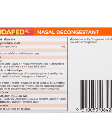 Sudafed PE Nasal Decongestant Tablets 24 Pack