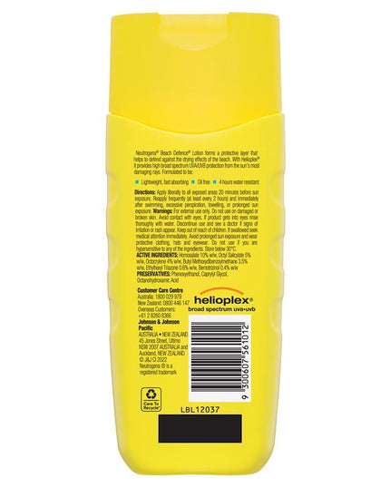 Neutrogena Beach Defence Sun + Water Sunscreen Lotion SPF 50 198mL