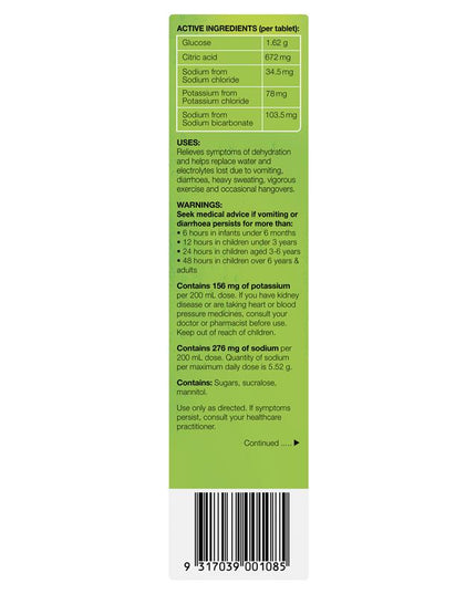 Hydralyte Effervescent Lemon Lime Electolyte Tablets 20 Pack