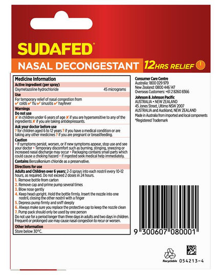 Sudafed Nasal Decongestant Spray 20mL