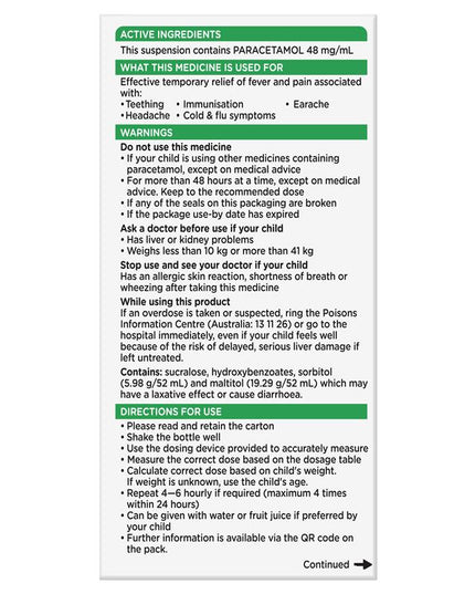 Panadol Children 5-12 Years Suspension Fever & Pain Relief Orange Flavour 200mL