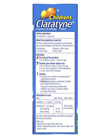 Children's Claratyne Allergy & Hayfever Relief Syrup For Kids Grape Flavour 120mL