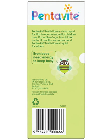 Pentavite Multivitamin + Iron Kids Liquid Lemon Lime 200ml NEW