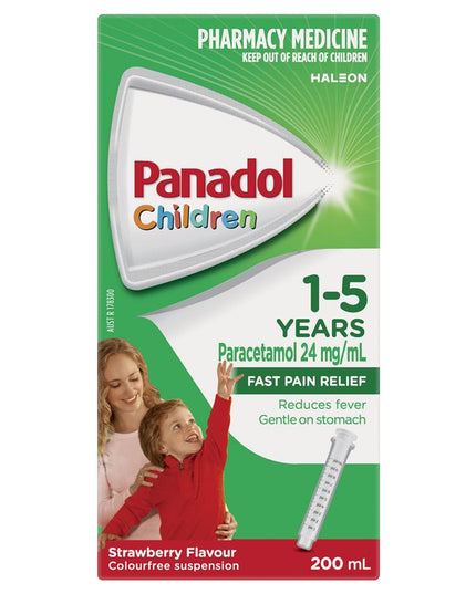Panadol Children 1-5 Years Suspension Fever & Pain Relief Strawberry Flavour 200mL